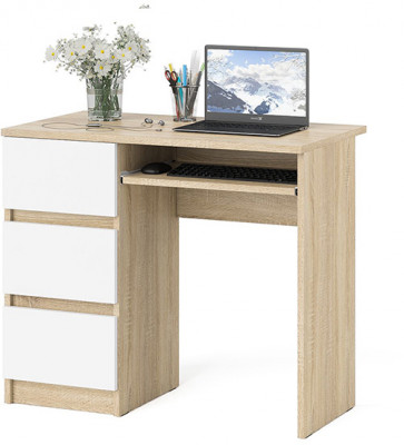 Мори Стол компьютерный МС-6 левый, цвет дуб сонома/белый, ШхГхВ 90х50х76,6 см., выдвижные ящики слева, НЕ универсальная сборка