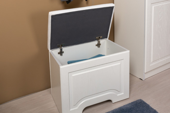 Ливерпуль Стол туалетный 12.46 + Полка 10.118 + Полка 10.117 + Пуф 14.02, ясень ваниль/белый