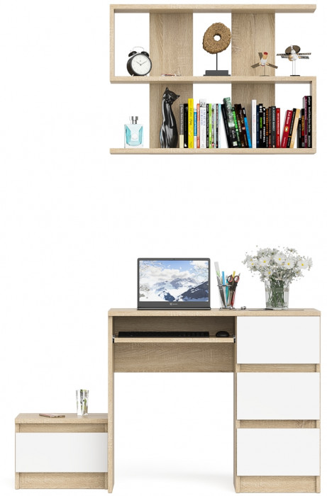 Мори компьютерный стол МС-6 правый + Тумба ТМП400.1 + Полка 900, дуб сонома/белый