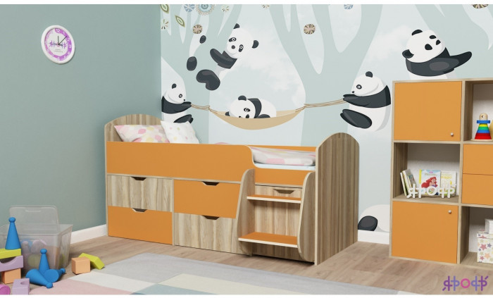 Кровать-чердак Малыш 7 (Винтерберг/Ясень Анкор темный)