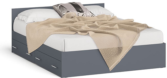 Мори Кровать с ящиками 1600, цвет графит, ШхГхВ 163,5х203,5х70 см., сп.м. 1600х2000 мм., без матраса, основание есть