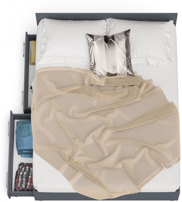 Мори Кровать с ящиками 1600, цвет графит, ШхГхВ 163,5х203,5х70 см., сп.м. 1600х2000 мм., без матраса, основание есть