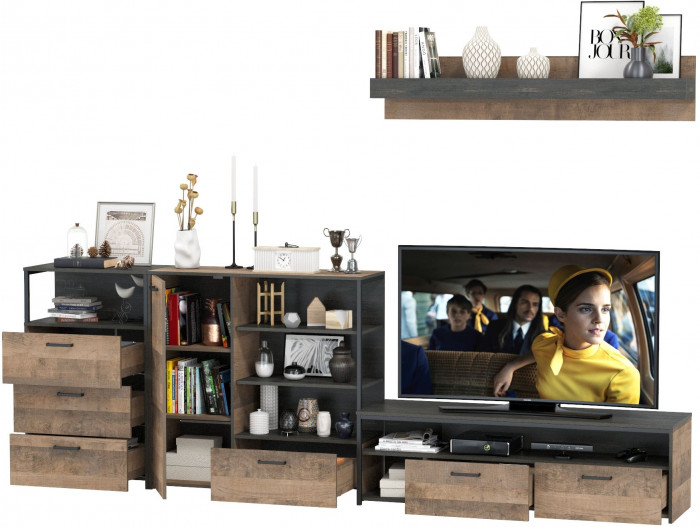 Трувор Гостиная 012, цвет дуб гранж песочный/интра, ШхГхВ 324,8х45,4х195 см., универсальная сборка