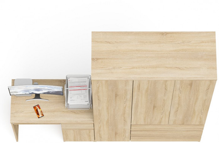 Мори компьютерный стол МС-1 правый + Шкаф МШ1200.1, дуб сонома