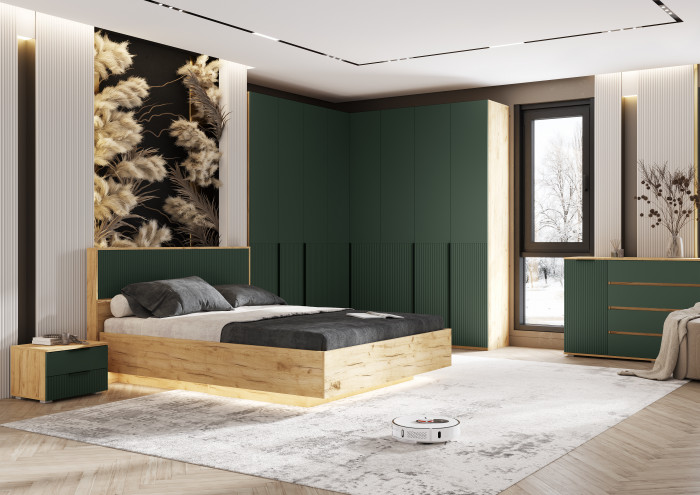 Кровать парящая с ортопед. основанием Марвэл 1,6м с подсветкой, Дуб крафт/Браш мени грин