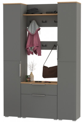 Октава Прихожая 20, цвет серый графит/дуб крафт золотой/фасады МДФ серый графит, ШхГхВ 129,3х35,4х197,6 см., универсальная сборка