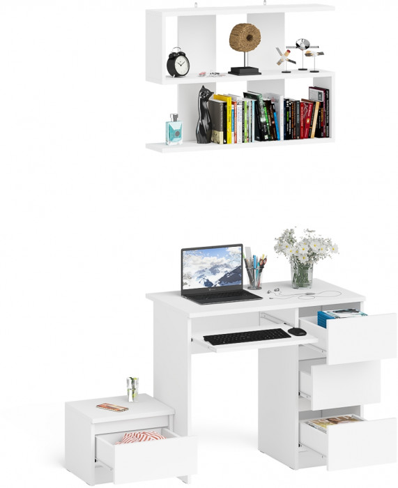 Мори Стол компьютерный МС-6 правый + Тумба ТМП400.1 + Полка 900, цвет белый, ШхГхВ 130,4х50х209,6 см., НЕ универсальная сборка