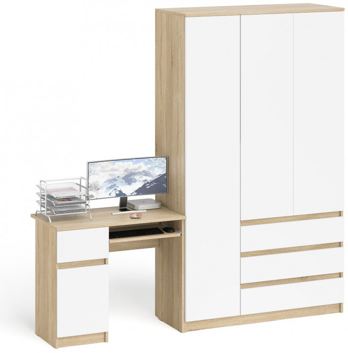 Мори компьютерный стол МС-1 левый + Шкаф МШ1200.1, дуб сонома/белый