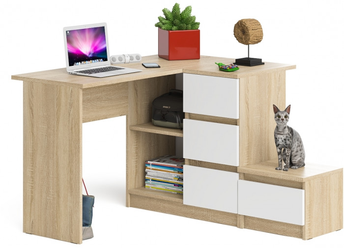 Мори компьютерный стол МС-16 правый + Тумба ТМП400.1, дуб сонома/белый