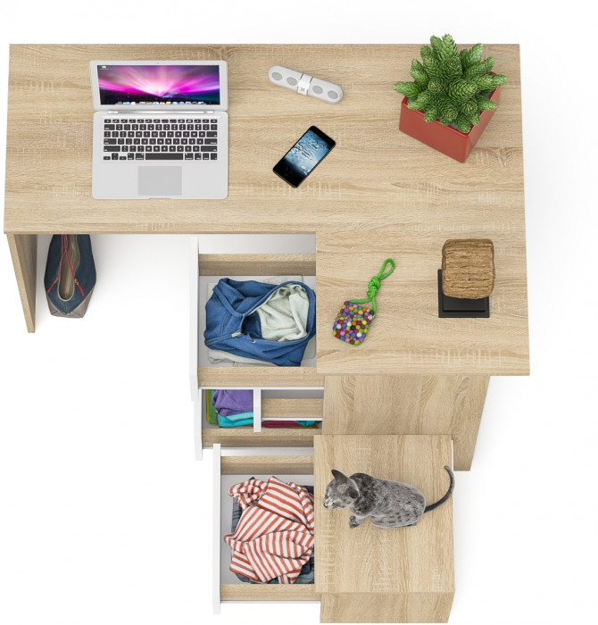 Мори компьютерный стол МС-16 правый + Тумба ТМП400.1, дуб сонома/белый