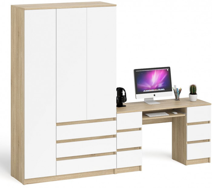 Мори компьютерный стол МС-2 + Шкаф МШ1200.1, дуб сонома/белый