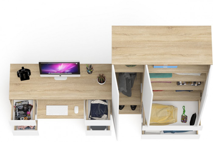 Мори компьютерный стол МС-2 + Шкаф МШ1200.1, дуб сонома/белый