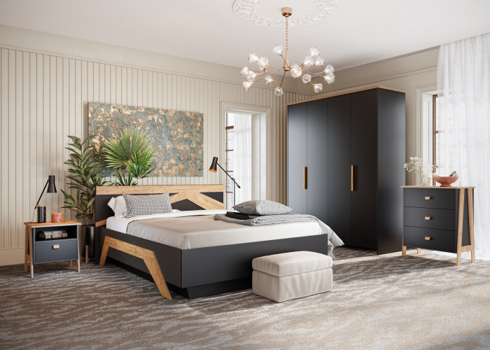 Кровать двуспальная 160х200 "Скандинавия" с щитовым основанием - Антрацит/Дуб наварра