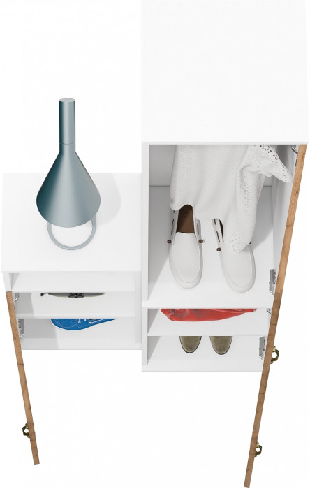 Лидер-8 Пенал МД 21Б + Тумба МД 3.19, цвет белый шагрень/крафт золото, ШхГхВ 80х37,5х190 см., универсальная сборка