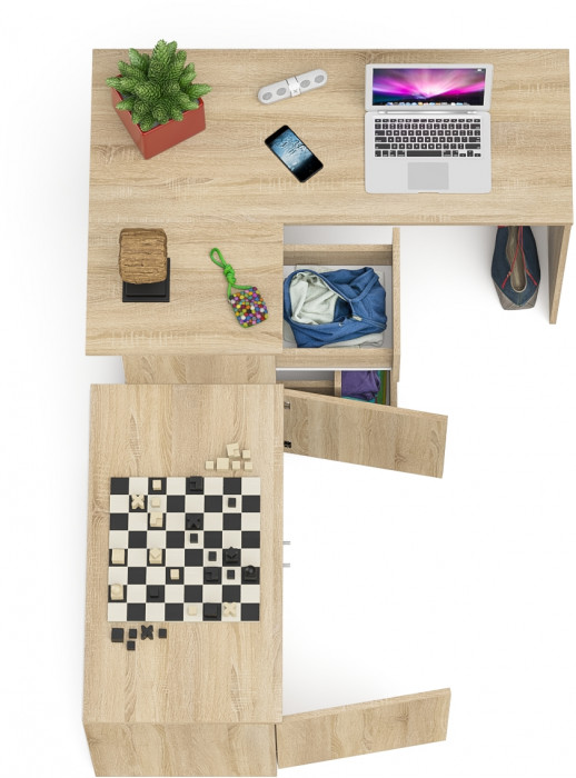 Мори Стол компьютерный МС-16 левый + Тумба МА900.1, цвет дуб сонома, ШхГхВ 214,8х84,9х76,6 см., выдвижные ящики слева, НЕ универсальная сборка