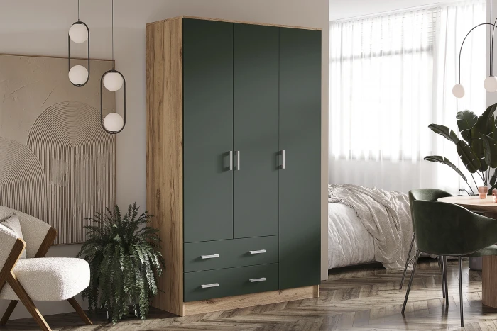 Шкаф 3-х створчатый, Дуб крафт/Изумрудный