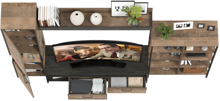 Трувор Гостиная 015, цвет дуб гранж песочный/интра, ШхГхВ 284,6х45,4х210 см., универсальная сборка