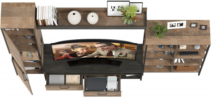 Трувор Гостиная 015, цвет дуб гранж песочный/интра, ШхГхВ 284,6х45,4х210 см., универсальная сборка