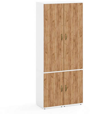 Лидер-8 Модуль Пенал МД 21Б + Пенал МД 22Б, цвет белый шагрень/крафт золото, ШхГхВ 80х37,5х190 см., универсальная сборка