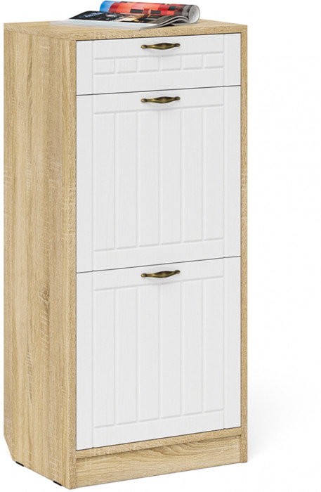 Прихожая П-6 Компоновка № 13, цвет дуб сонома/фасады МДФ белое дерево фрезеровка прованс, ШхГхВ 170х50х210 см., универсальная сборка