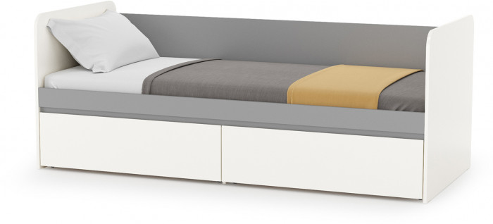 Торонто 11.39 Кровать + 16.475 Полка + 13.321 Комод, цвет белый шагрень/стальной серый, ШхГхВ 274х84,4х150 см., сп. м. 800х1900 мм, б/м, основан. есть