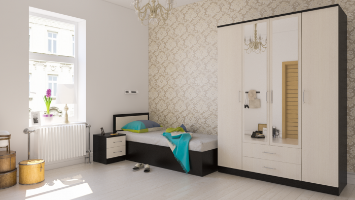 Фиеста Шкаф 4-х створчатый, цвет венге/дуб лоредо, ШхГхВ 160х61х220 см.