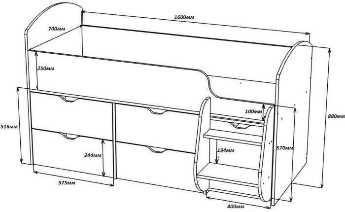 Кровать-чердак Малыш 7 (Дуб молочный/Оранжевый)