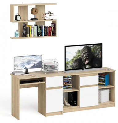Мори Стол компьютерный МС-1 правый + Тумба МТВ1204.1 + Полка 900, цвет дуб сонома/белый, ШхГхВ 210,4х50х209,6 см., НЕ универсальная сборка