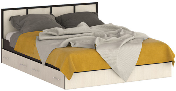 Сакура Кровать с ящиками 1600, цвет венге/дуб лоредо, ШхГхВ 163,5х203,5х80 см., сп.м. 1600х2000 мм., без матраса, основание есть, универсальная сборка