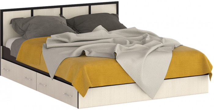 Сакура Кровать с ящиками 1600, цвет венге/дуб лоредо, ШхГхВ 163,5х203,5х80 см., сп.м. 1600х2000 мм., без матраса, основание есть, универсальная сборка