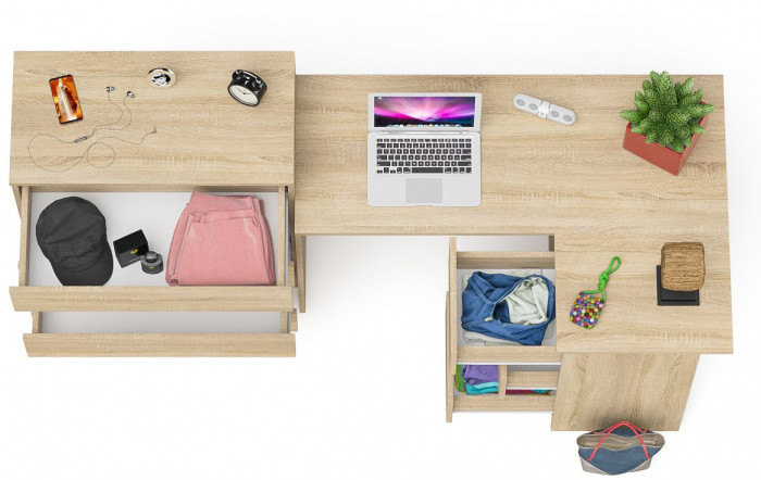 Мори компьютерный стол МС-16 правый + Комод МК800.4, дуб сонома