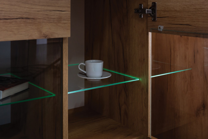 КР100 ??? Арчи Шкаф-витрина 03.263, цвет дуб крафт золотой/камень тёмный, ШхГхВ 60х41,3х193,7 см., подсветка за стеклом по торцу полки, НЕ уни. сб.