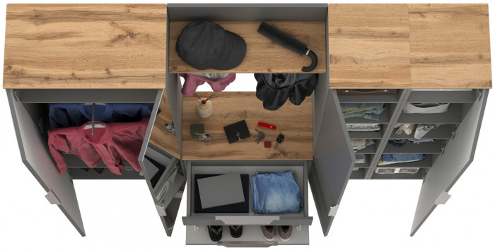 Октава Прихожая 29, цвет серый графит/дуб крафт золотой/фасады МДФ серый графит, ШхГхВ 193,7х35,4х197,6 см., универсальная сборка