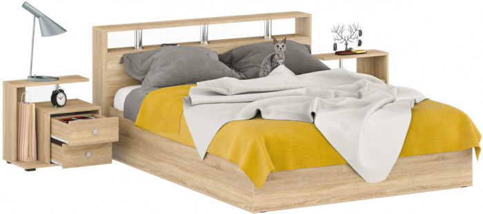 Камелия Кровать 1600 + две тумбы, дуб сонома
