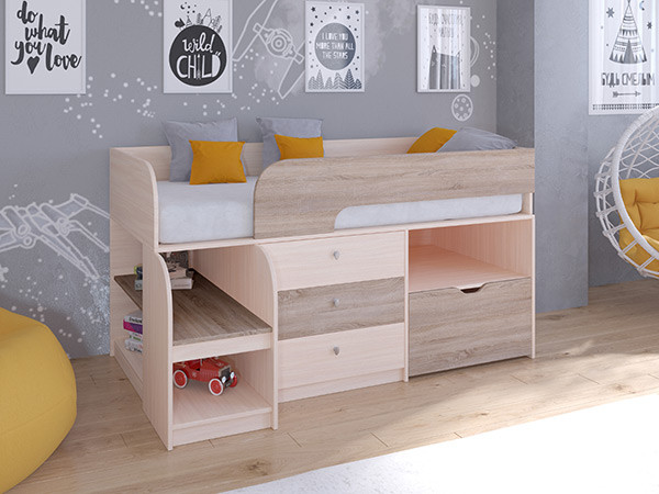 Кровать чердак Астра 9 V5 Дуб молочный/Сонома