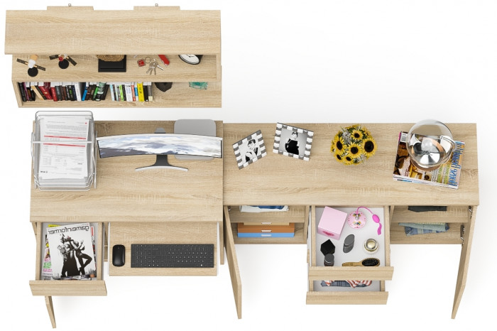 Мори Стол компьютерный МС-1 левый + Комод МК1200.3 + Полка 900, цвет дуб сонома, ШхГхВ 210,4х50х209,6 см., НЕ универсальная сборка