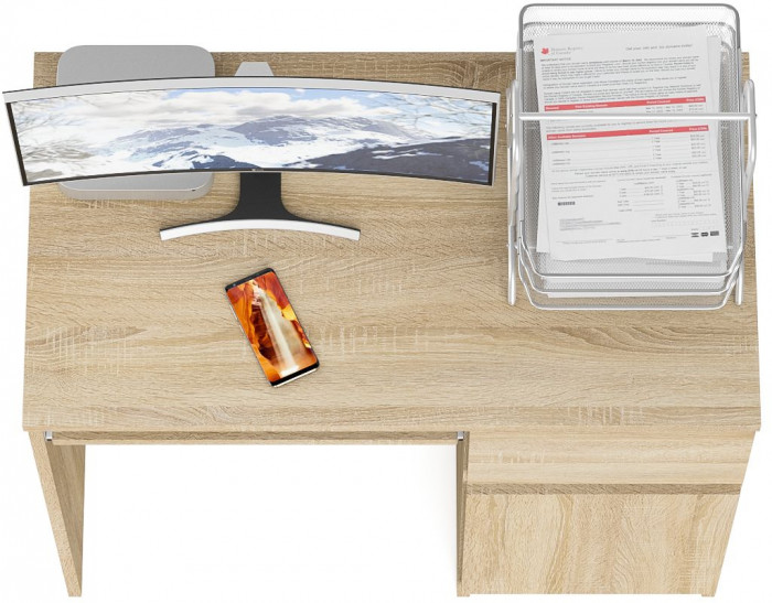 Мори Стол компьютерный МС-1 правый, цвет дуб сонома, ШхГхВ 90х50х76,6 см., выдвижной ящик справа, НЕ универсальная сборка