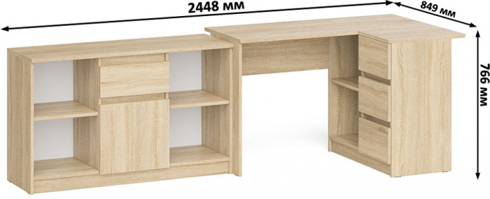 Мори Стол компьютерный МС-16 правый + Тумба МТВ1204.1, цвет дуб сонома, ШхГхВ 244,8х84,9х76,6 см., выдвижные ящики справа, НЕ универсальная сборка