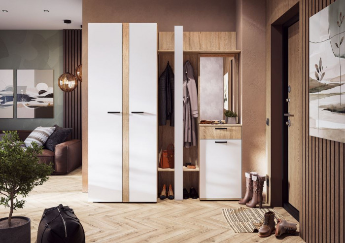 САНСА ШК-01 Шкаф 400 Фасад БЕЛЫЙ/Корпус ДУБ СОНОМА