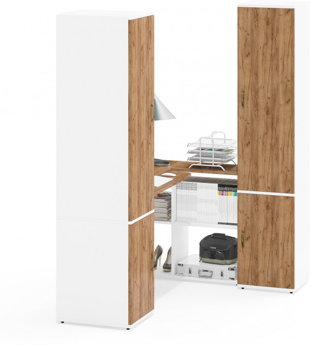 Лидер-8 Пенал МД 23Б + Стол + Пенал 21Б, белый шагрень/крафт золото