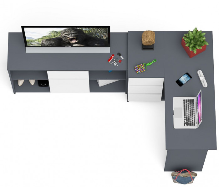 Мори компьютерный стол МС-16 левый + Тумба МТВ1204.1, графит/белый