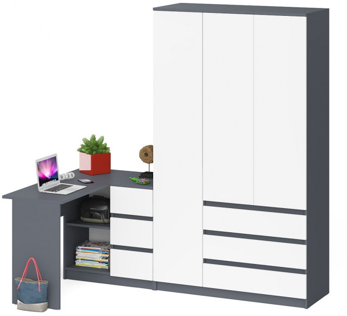 Мори компьютерный стол МС-16 правый + Шкаф МШ1200.1, графит/белый