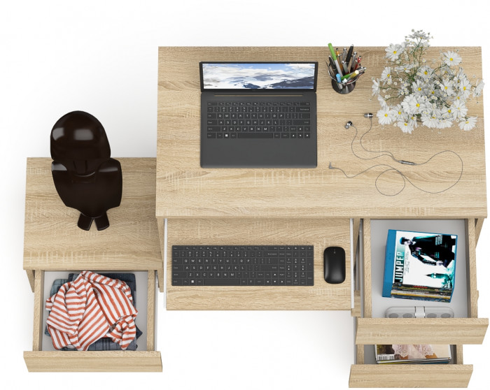 Мори компьютерный стол МС-6 правый + Тумба ТМП400.1, дуб сонома