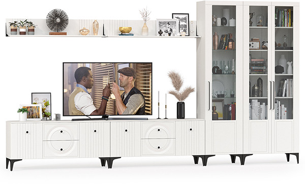 Валенсия Гостиная № 086, ЛДСП белый шагрень/МДФ белый шагрень