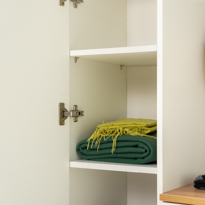 Октава 13.338 Шкаф для одежды + 13.228 Пенал, цвет белый шагрень/дуб крафт золотой/фасады МДФ белый шагрень/зеркало, ШхГхВ 96,4х35,3х197,6 см, ун. сб.