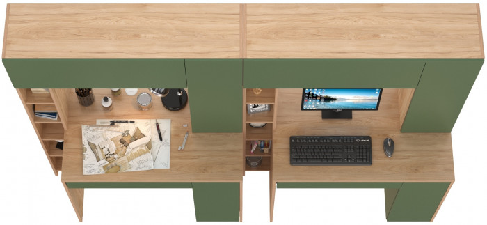 Стол комп. Комфорт 12.71+компьютерный стол Комфорт 12.71, гикори рокфорд натуральный/дымчатый зелёный