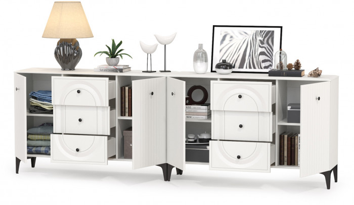 Валенсия Спальня 13.309 Комод + 13.309 Комод, цвет ЛДСП белый шагрень/МДФ белый шагрень, ШхГхВ 266,4х38,4х87,5 см.