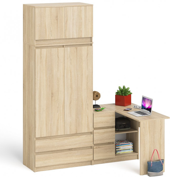 Мори компьютерный стол МС-16 левый + Шкаф МШ900.1 + Антресоль МА900.1, дуб сонома