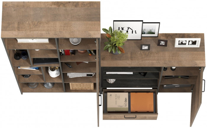 Трувор 13.206 Шкаф-стеллаж + 13.307.01 Комод, дуб гранж песочный/интра