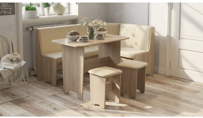 Техас Кухонный уголок Исп.1 (Дуб Сонома трюфель/Экокожа бежевая)